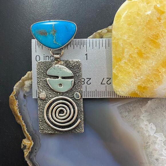 Alex Sanchez Native American Sterling Turquoise Petroglyph Dangle Earrings #2 - Picture 9 of 10